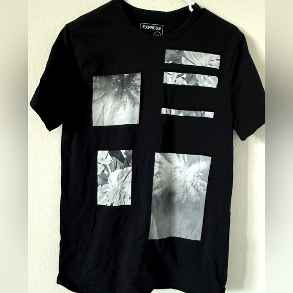 Express Black Tee with Abstract Gray Design - Picture 1 of 6